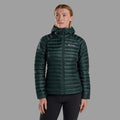 Deep Forest Montane Women's Anti-Freeze Lite Hooded Down Jacket Model Front FANLHDFO