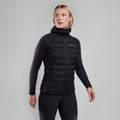 Black Montane Women's Composite Hooded Down Jacket Model Front FCOHOBLA