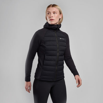 Black Montane Women's Composite Hooded Down Jacket Front FCOHOBLA