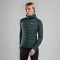 Deep Forest Montane Women's Composite Hooded Down Jacket Model Front FCOHODFO
