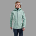 Sea Mist Montane Women's Cetus Waterproof Jacket Model Front FCTJASEA