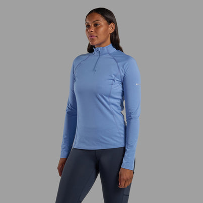 Cornflower Montane Women's Dart XT Thermal Zip Neck T-Shirt Front FDXZNCOR