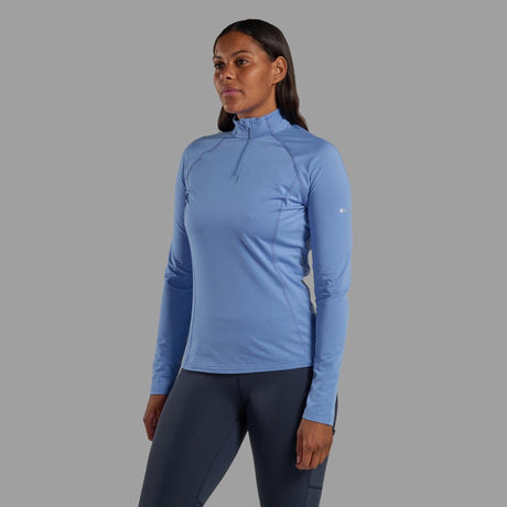 Cornflower Montane Women's Dart XT Thermal Zip Neck T-Shirt Front FDXZNCOR