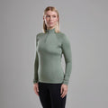 Pale Sage Montane Women's Dart XT Thermal Zip Neck T-Shirt Model Front FDXZNSAG