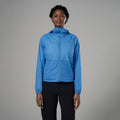 Cornflower Montane Women's Featherlite Hooded Windproof Jacket Model Front FFELHCOR