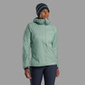 Sea Mist Montane Women's Fortes Lite Hooded Insulated Jacket Model Front FFOLHSEA