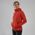 Saffron Red Montane Women's Fury Hooded Fleece Jacket Model 3 FFRYHSAF