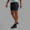 Black Montane Women's Jetstream 4" Trail Running Shorts Model Front FJSS4BLA