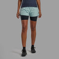 Sea Mist Montane Women's Jetstream 4" Trail Running Shorts Model Front FJSS4SEA