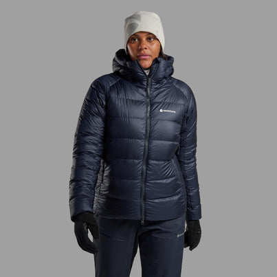 Eclipse Blue Montane Women's Kamen Hooded Down Jacket Front FKAHOECL