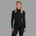 Black Montane Women's Malli Long Sleeve Zip Merino T-Shirt Model Front FMLZTBLA