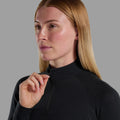 Black Montane Women's Malli Long Sleeve Zip Merino T-Shirt Model 3 FMLZTBLA