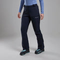Eclipse Blue Montane Women's Nordes Softshell Pants Model Front FNORPECL