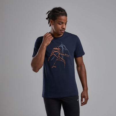 Eclipse Blue Montane Men's Abstract Mountain T-Shirt Front and Back MABTTECL