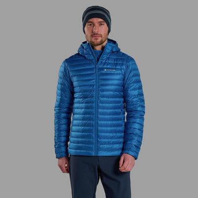 Neptune Blue Montane Men's Anti-Freeze Lite Hooded Down Jacket Front MANLHNEP