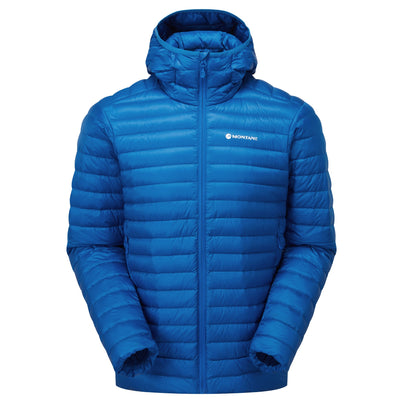 Neptune Blue Montane Men's Anti-Freeze Lite Hooded Down Jacket Front MANLHNEP