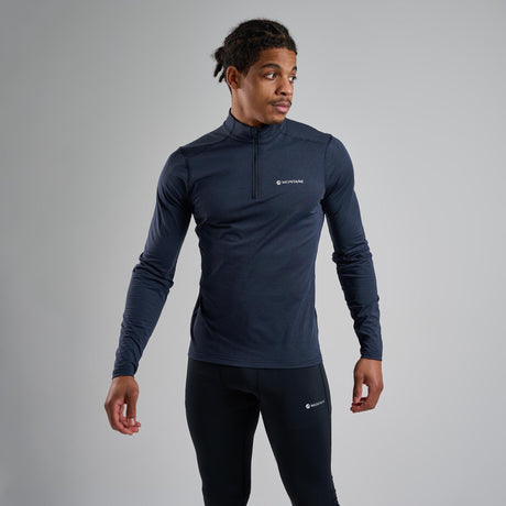 Eclipse Blue Montane Men's Dart XT Thermal Zip Neck Long Sleeved Top Front MDXZNECL