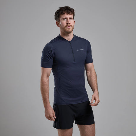 Eclipse Blue Montane Men's Dart Nano Zip T-Shirt Front MDNZTECL
