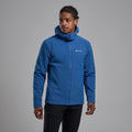 Neptune Blue Montane Men's Khamsin Hooded Softshell Jacket Model Front MKHAHNEP