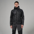 Black Montane Men's Prism Hooded Insulated Jacket Model Front MPRJHBLA