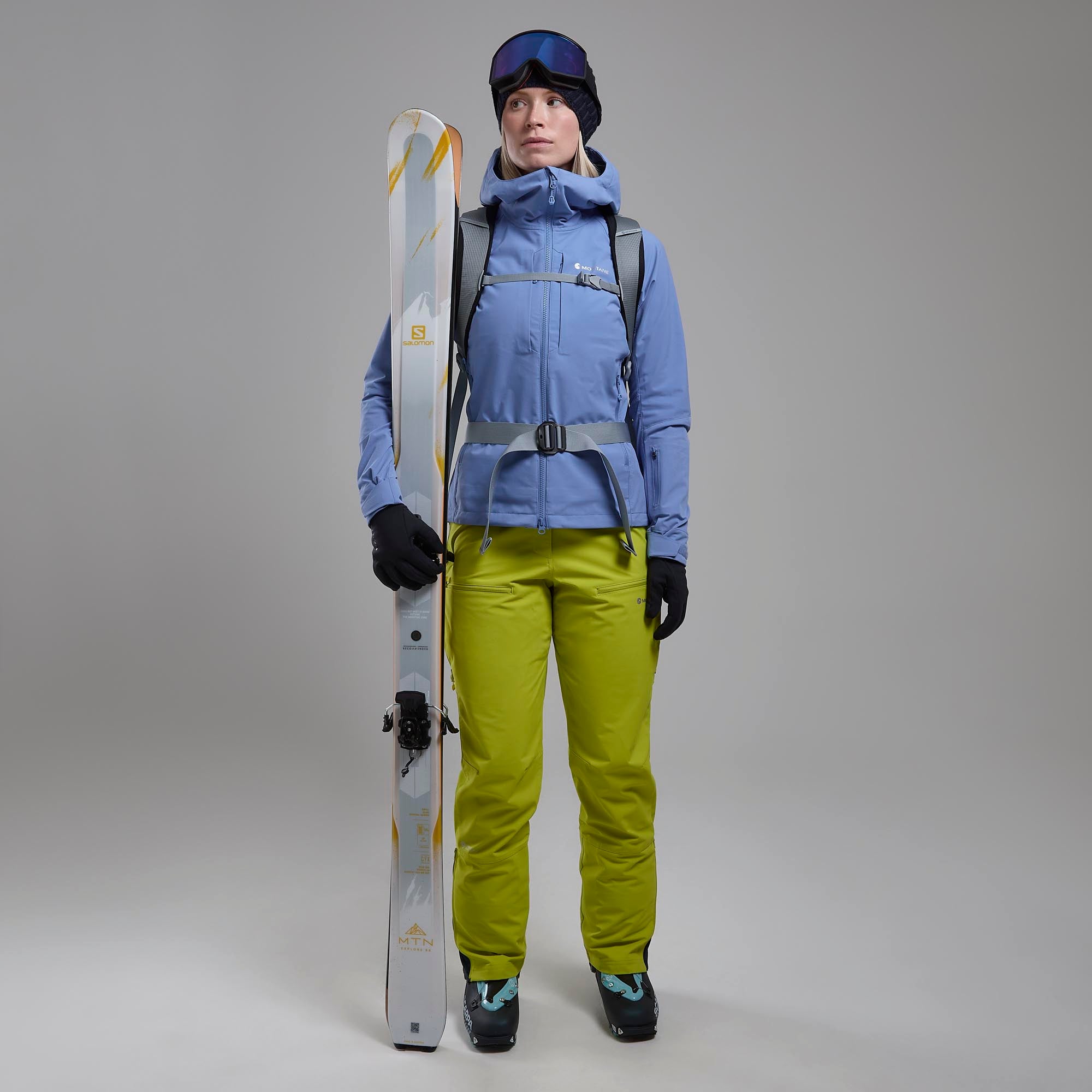 Cornflower Montane Women's Nordes Hooded Softshell Jacket Model Full Height FNORHCOR